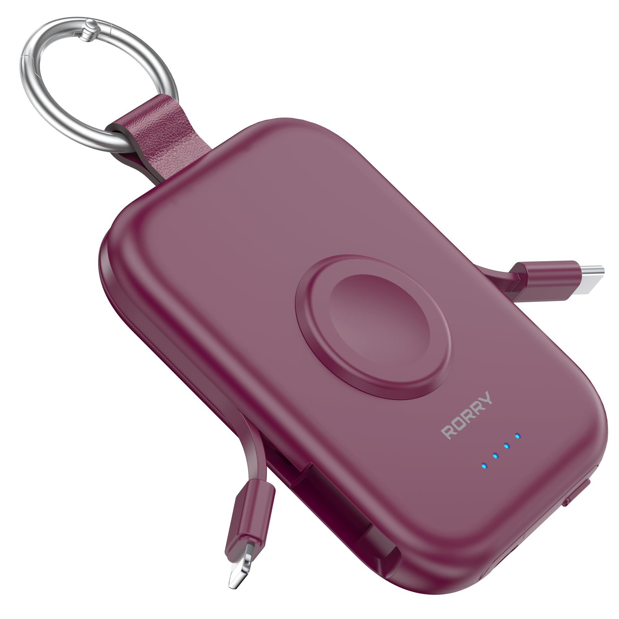 RORRY CharmGo Portable Charger, 5000mAh Portable Charger Power Bank | Built-in Cables,Travel Keychain Battery Pack Essentions for Apple Watch 1~11 Series/Ultra/SE & iPhone Air/17/16/15/14/13/12