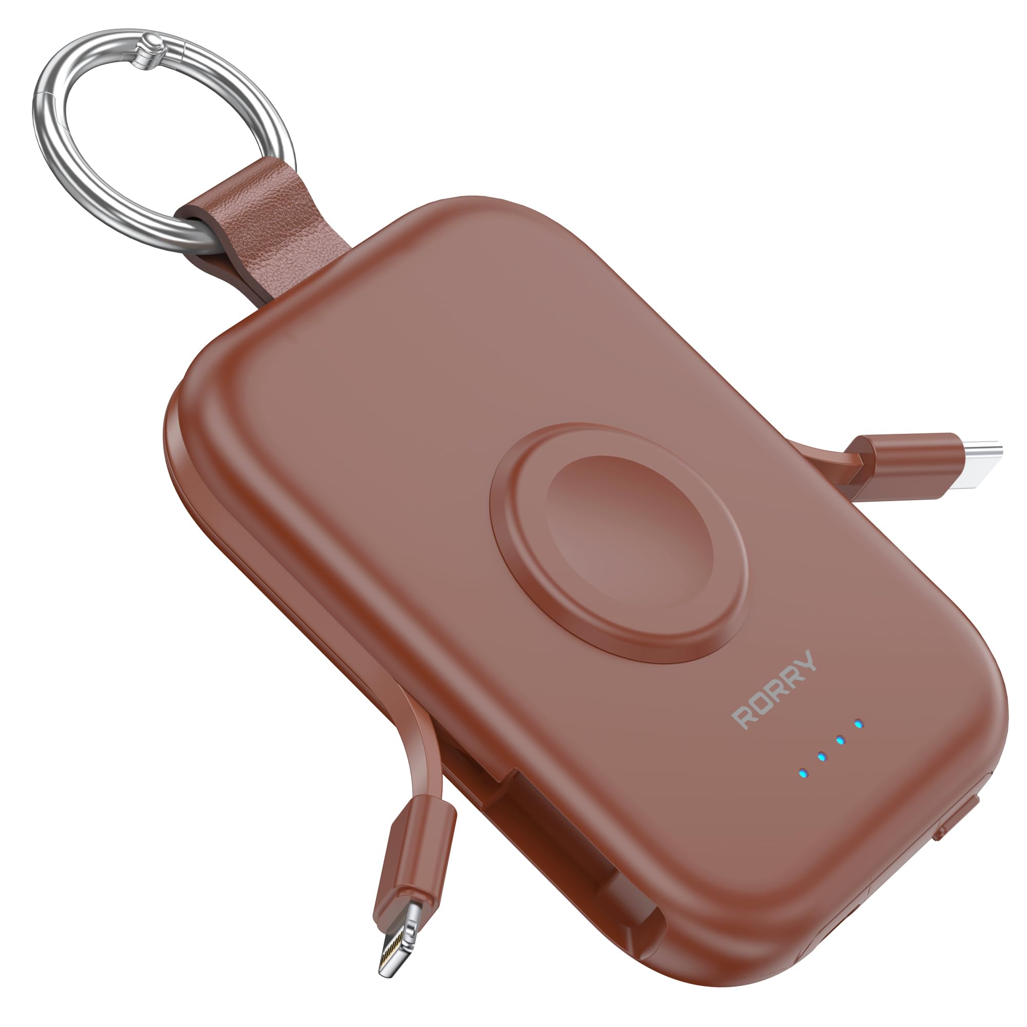 RORRY CharmGo Portable Charger, 5000mAh Portable Charger Power Bank | Built-in Cables,Travel Keychain Battery Pack Essentions for Apple Watch 1~11 Series/Ultra/SE & iPhone Air/17/16/15/14/13/12