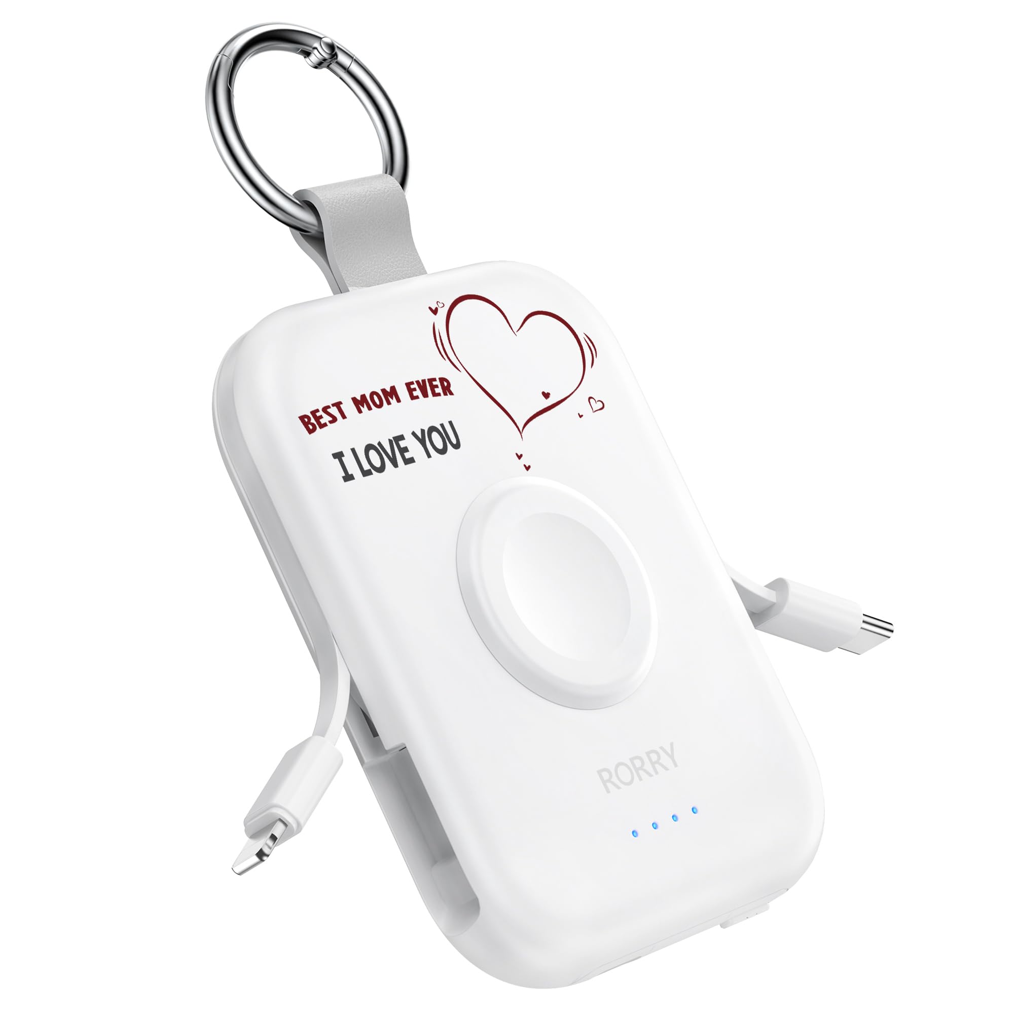 RORRY CharmGo Portable Charger, 5000mAh Portable Charger Power Bank | Built-in Cables,Travel Keychain Battery Pack Essentions for Apple Watch 1~11 Series/Ultra/SE & iPhone Air/17/16/15/14/13/12