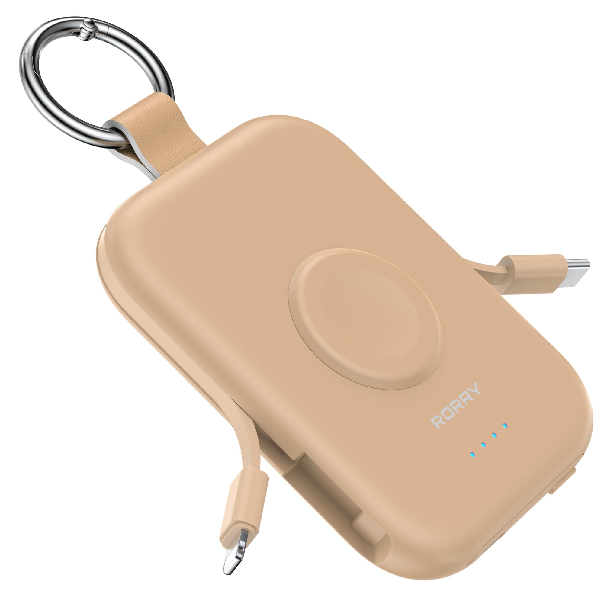 RORRY CharmGo Portable Charger, 5000mAh Portable Charger Power Bank | Built-in Cables,Travel Keychain Battery Pack Essentions for Apple Watch 1~11 Series/Ultra/SE & iPhone Air/17/16/15/14/13/12