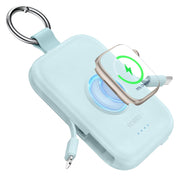 RORRY CharmGo Portable Charger, 5000mAh Portable Charger Power Bank | Built-in Cables,Travel Keychain Battery Pack Essentions for Apple Watch 1~11 Series/Ultra/SE & iPhone Air/17/16/15/14/13/12
