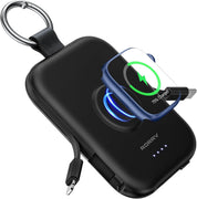 RORRY CharmGo Portable Charger, 5000mAh Portable Charger Power Bank | Built-in Cables,Travel Keychain Battery Pack Essentions for Apple Watch 1~11 Series/Ultra/SE & iPhone Air/17/16/15/14/13/12