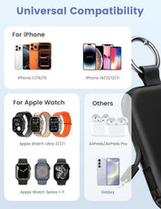 RORRY CharmGo Portable Charger, 5000mAh Portable Charger Power Bank | Built-in Cables,Travel Keychain Battery Pack Essentions for Apple Watch 1~11 Series/Ultra/SE & iPhone Air/17/16/15/14/13/12