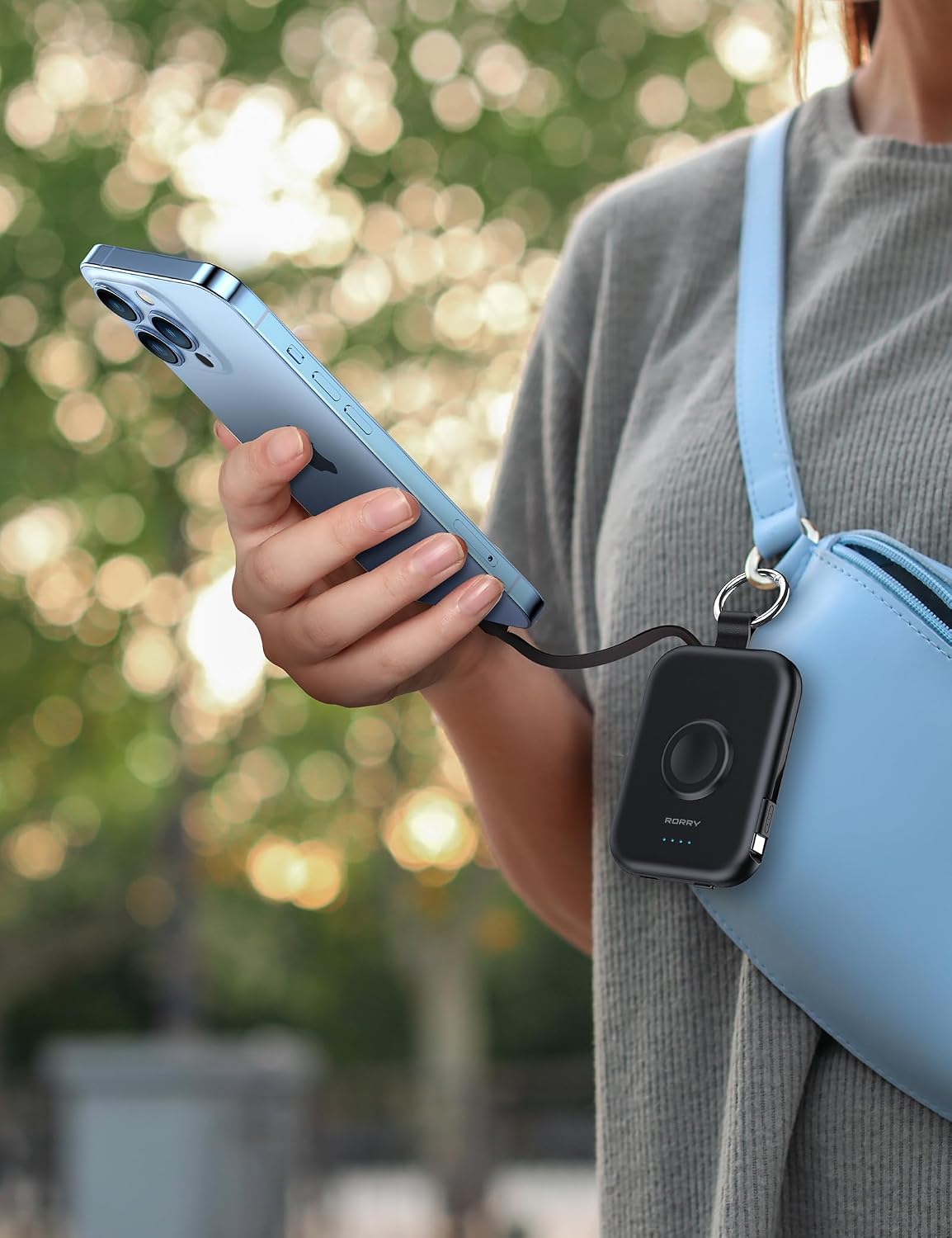 RORRY CharmGo Portable Charger, 5000mAh Portable Charger Power Bank | Built-in Cables,Travel Keychain Battery Pack Essentions for Apple Watch 1~11 Series/Ultra/SE & iPhone Air/17/16/15/14/13/12