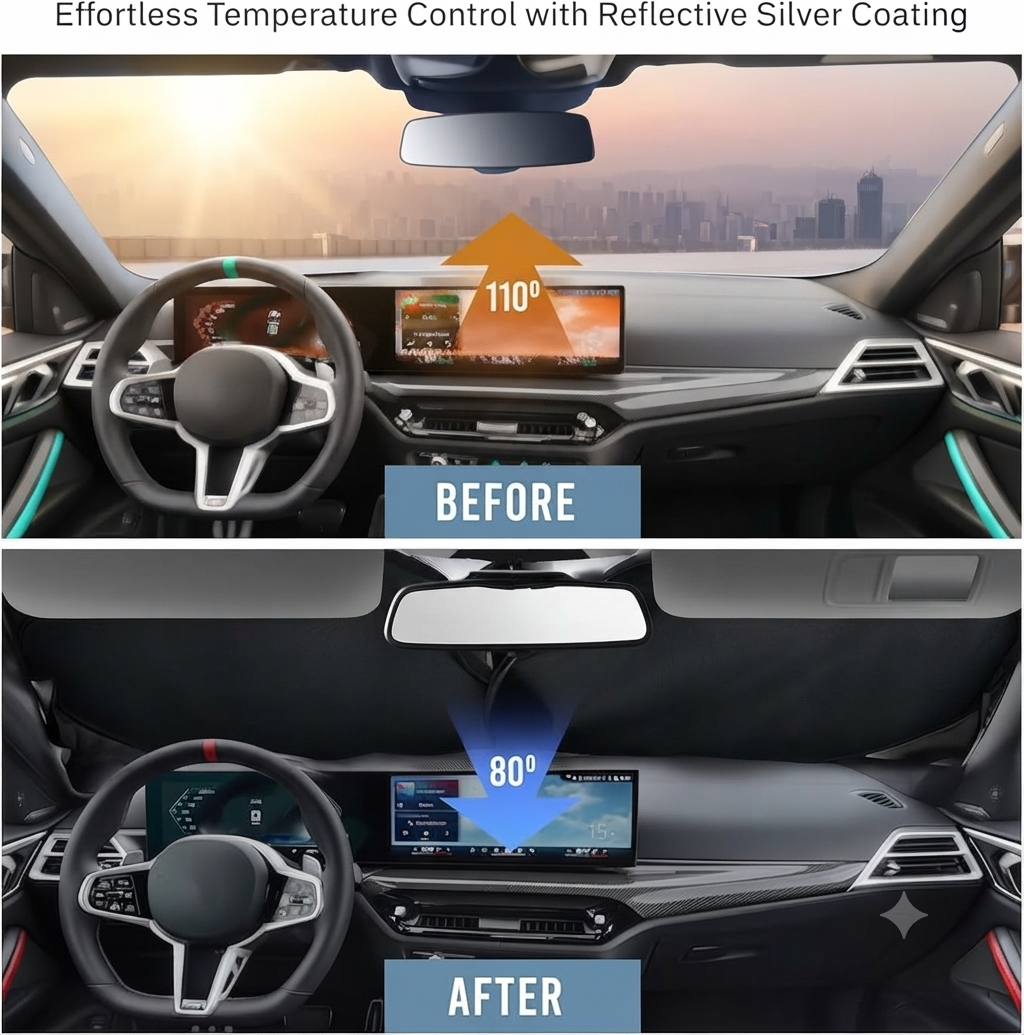 CoolCabin™ Foldable Sunshade – Fits All Cars, Keeps Interior Cool in Seconds